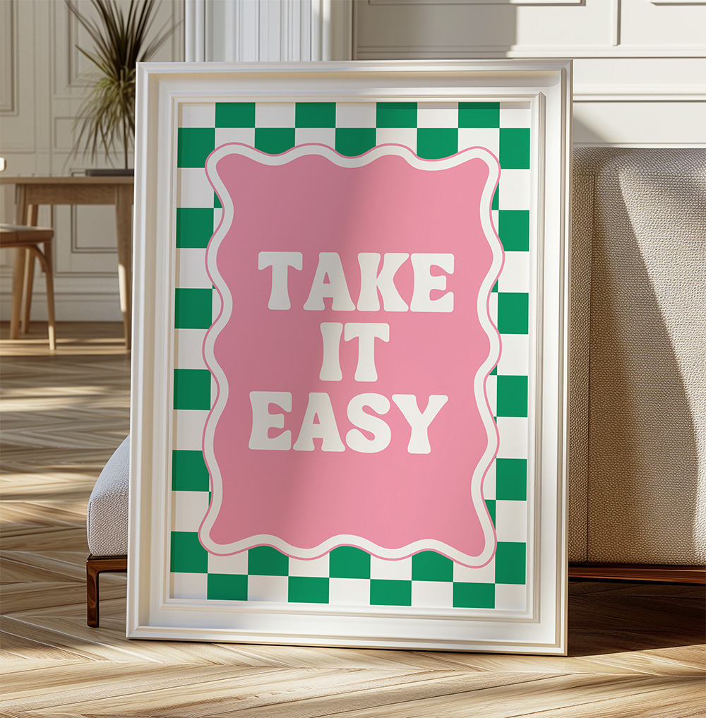 Take it Easy Retro Groovy Wall Art Print Free Download