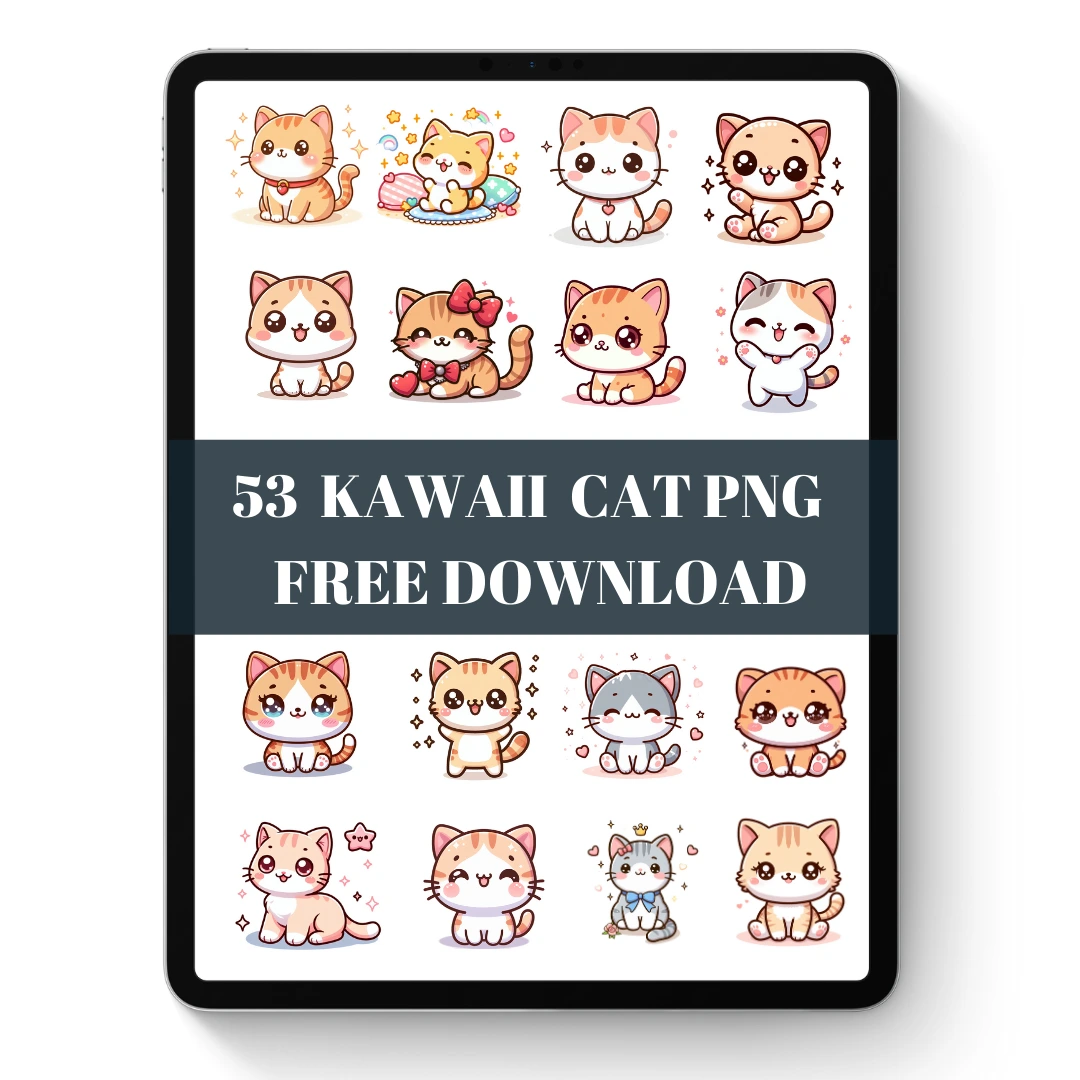 FRee 53 Cute Kawaii Cat PNG Sticker Files