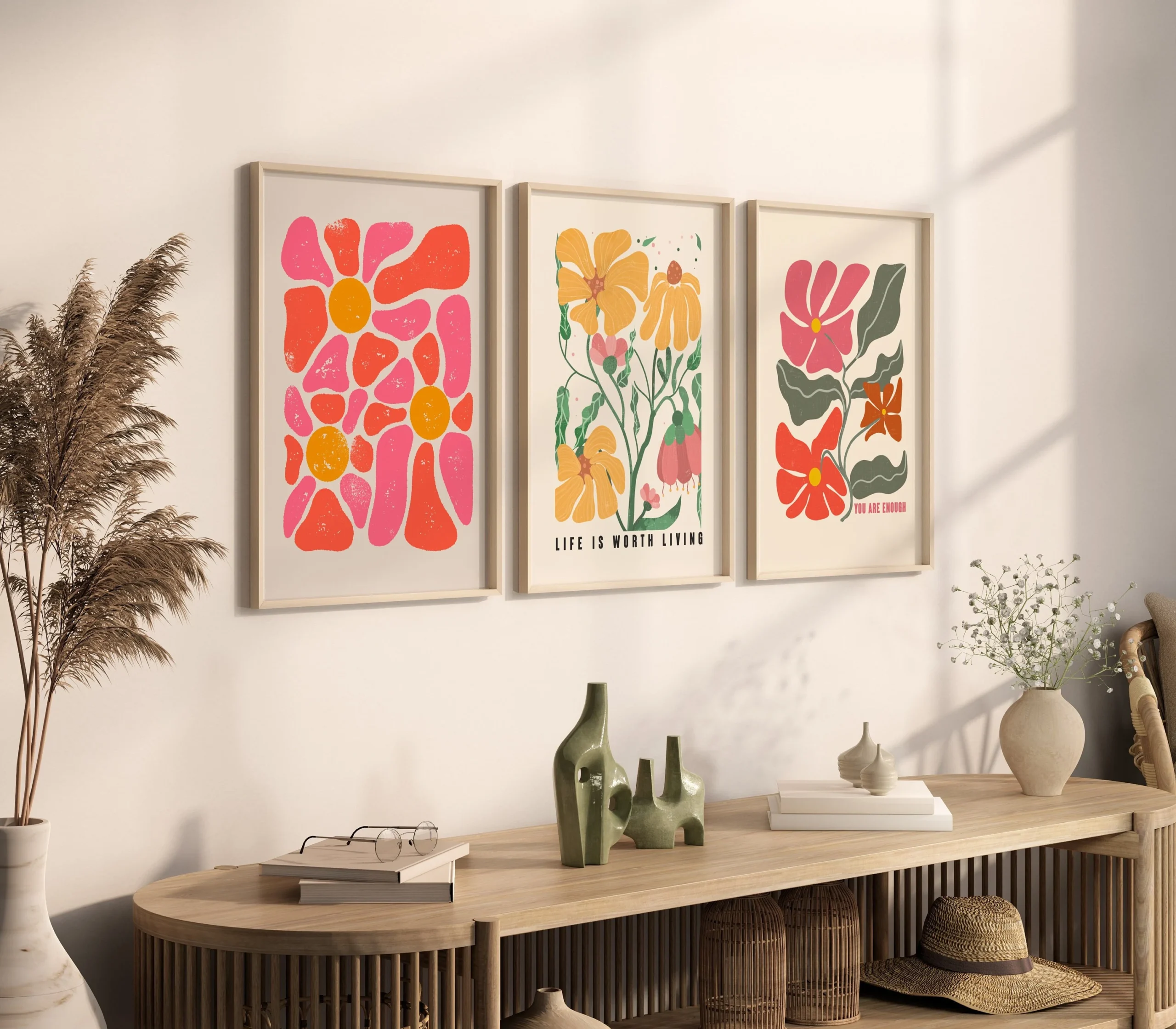 Free Set of 3 Retro Flower Wall Art Prints