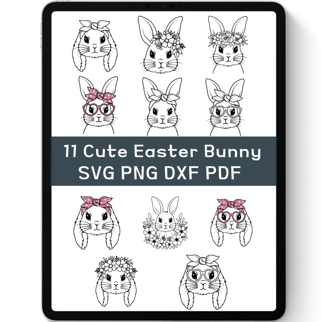 Cute Easter Bunny SVG Free Adorable Floral Bandana Bunny Clipart