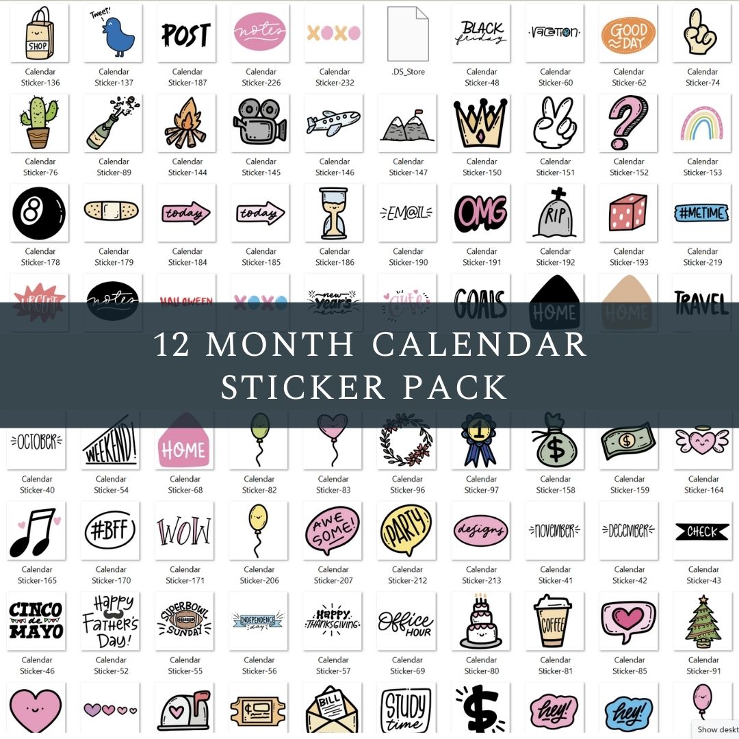 Free 12 Months Calendar Digital Sticker Pack For ipad goodnotes