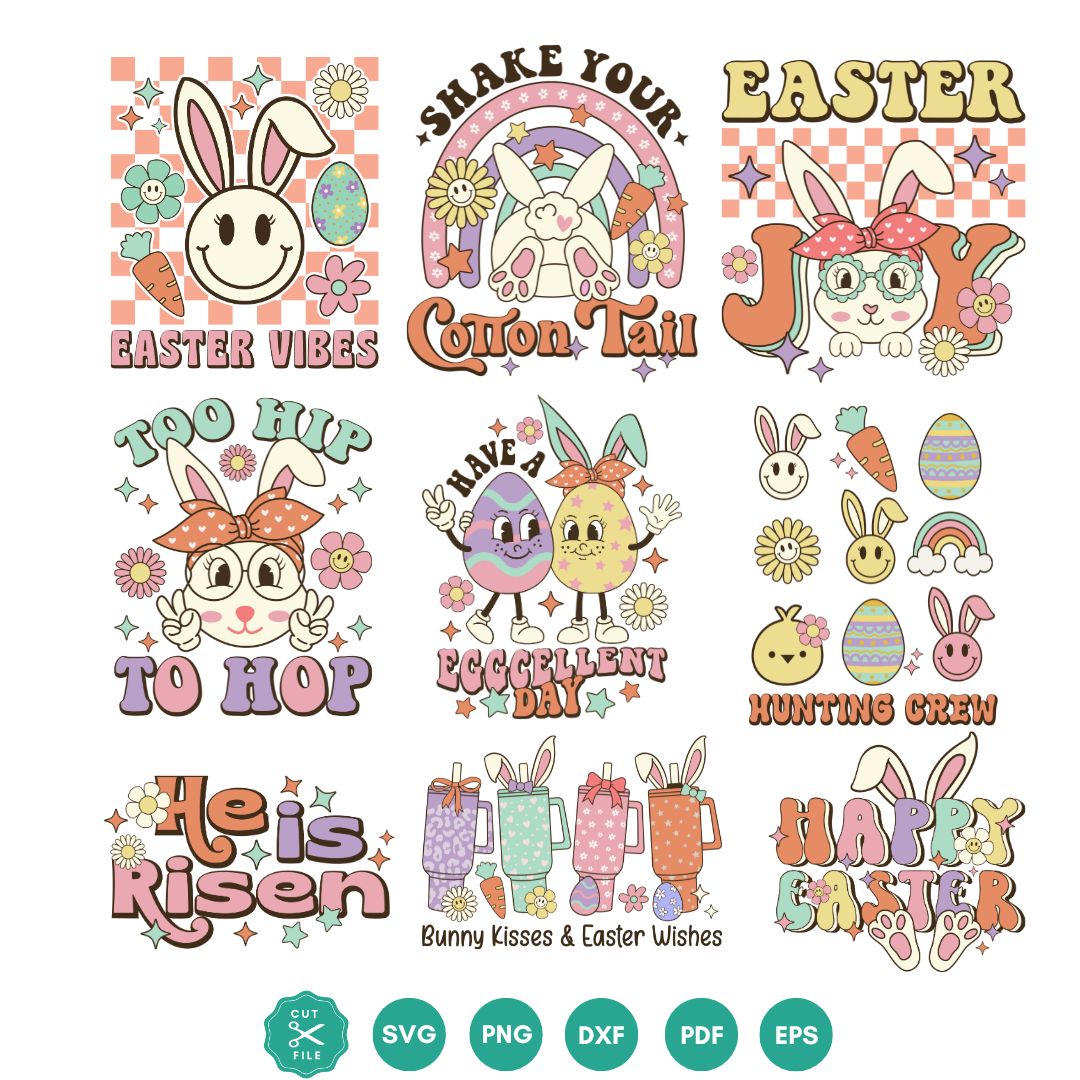 Free Retro Easter SVG Sublimation Bundle: 9 Vintage-Style Designs for Cricut & Silhouette