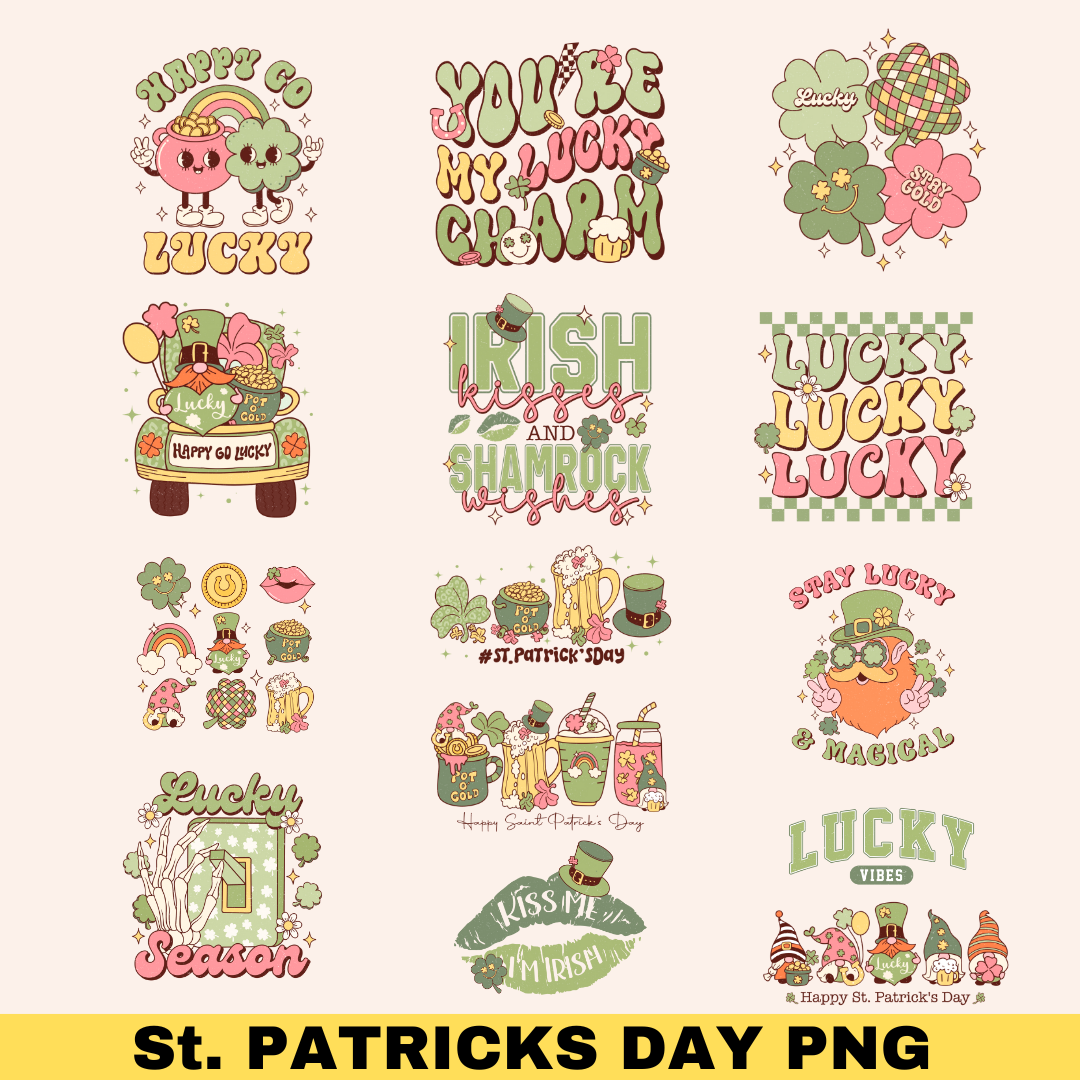 Free Retro St. Patrick’s Day PNG Bundle: 14 Cute & Whimsical Designs