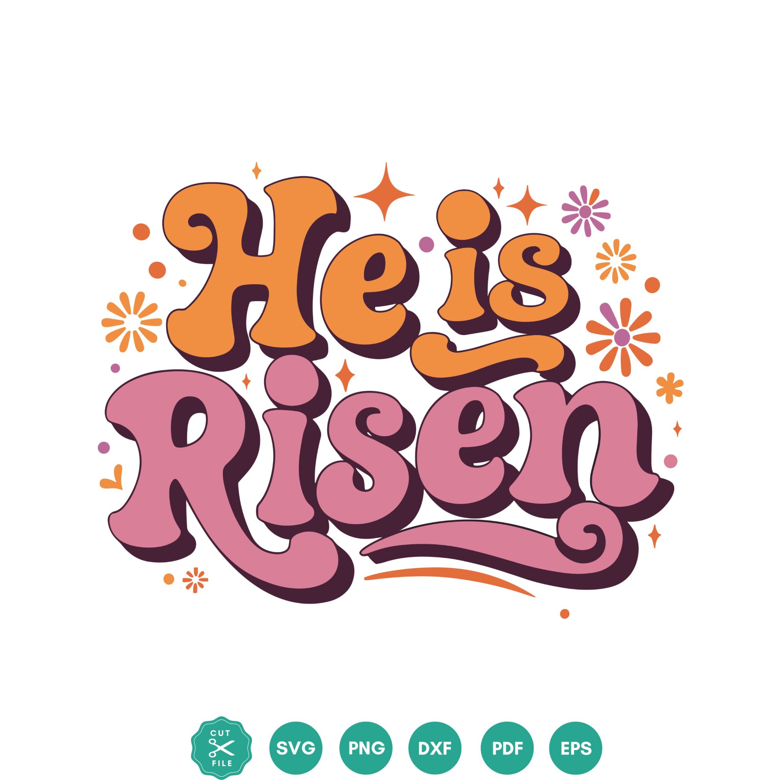 Free He Is Risen SVG Files – Retro 70s Groovy Easter Design