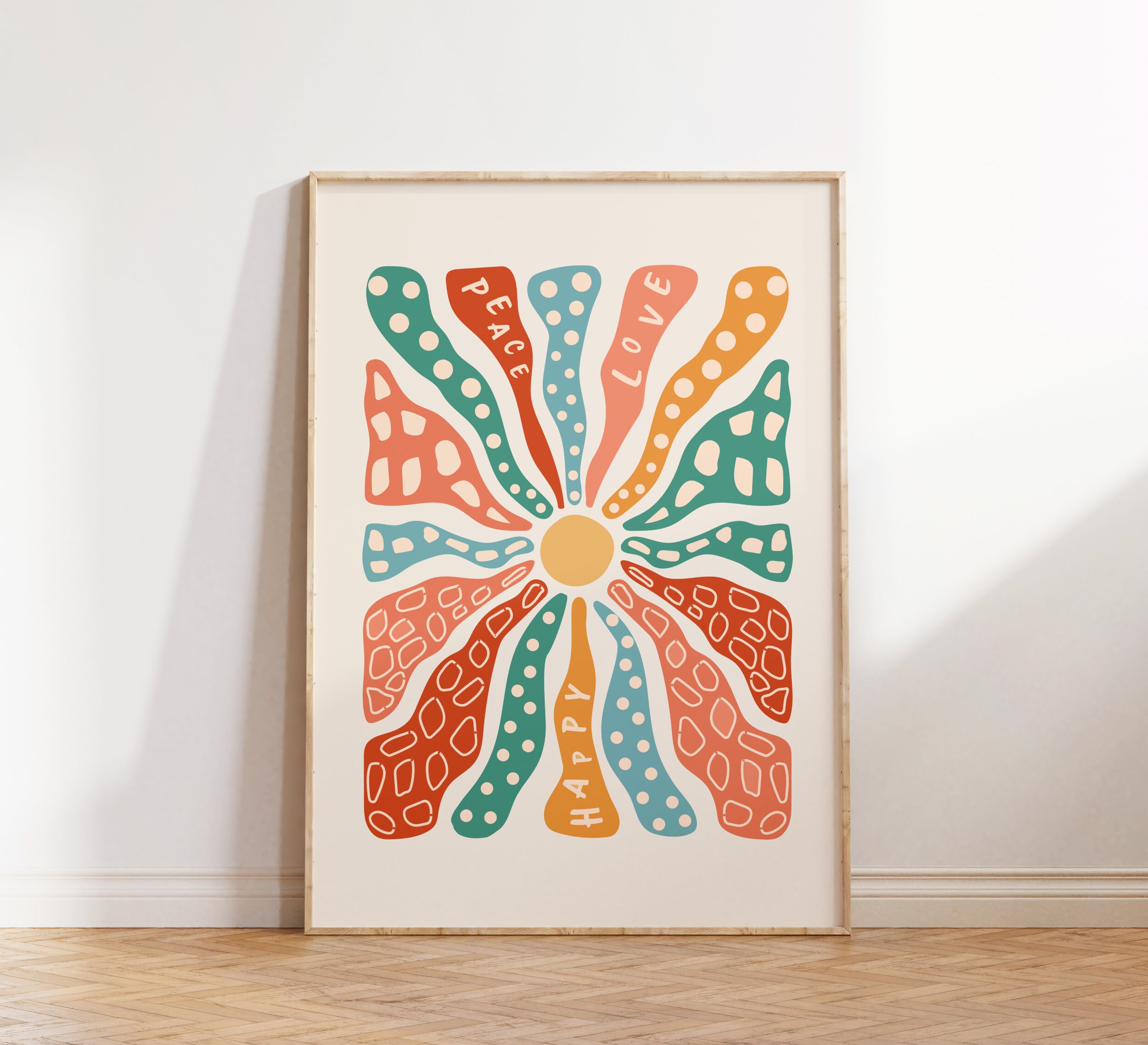 Free Peace Love Happy Sunburst Printable Wall Art