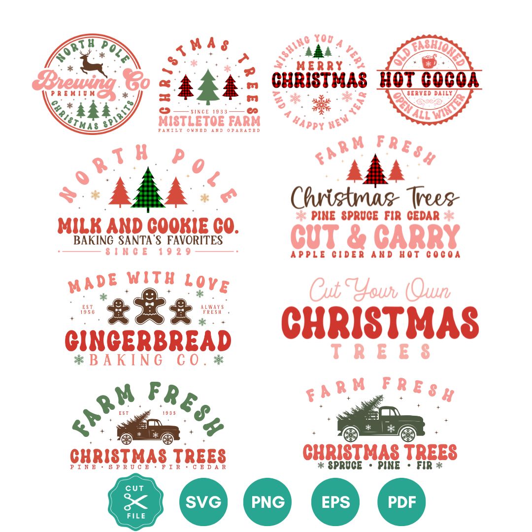10 Free Retro Christmas SVG Bundle: Vintage Holiday Cut Files
