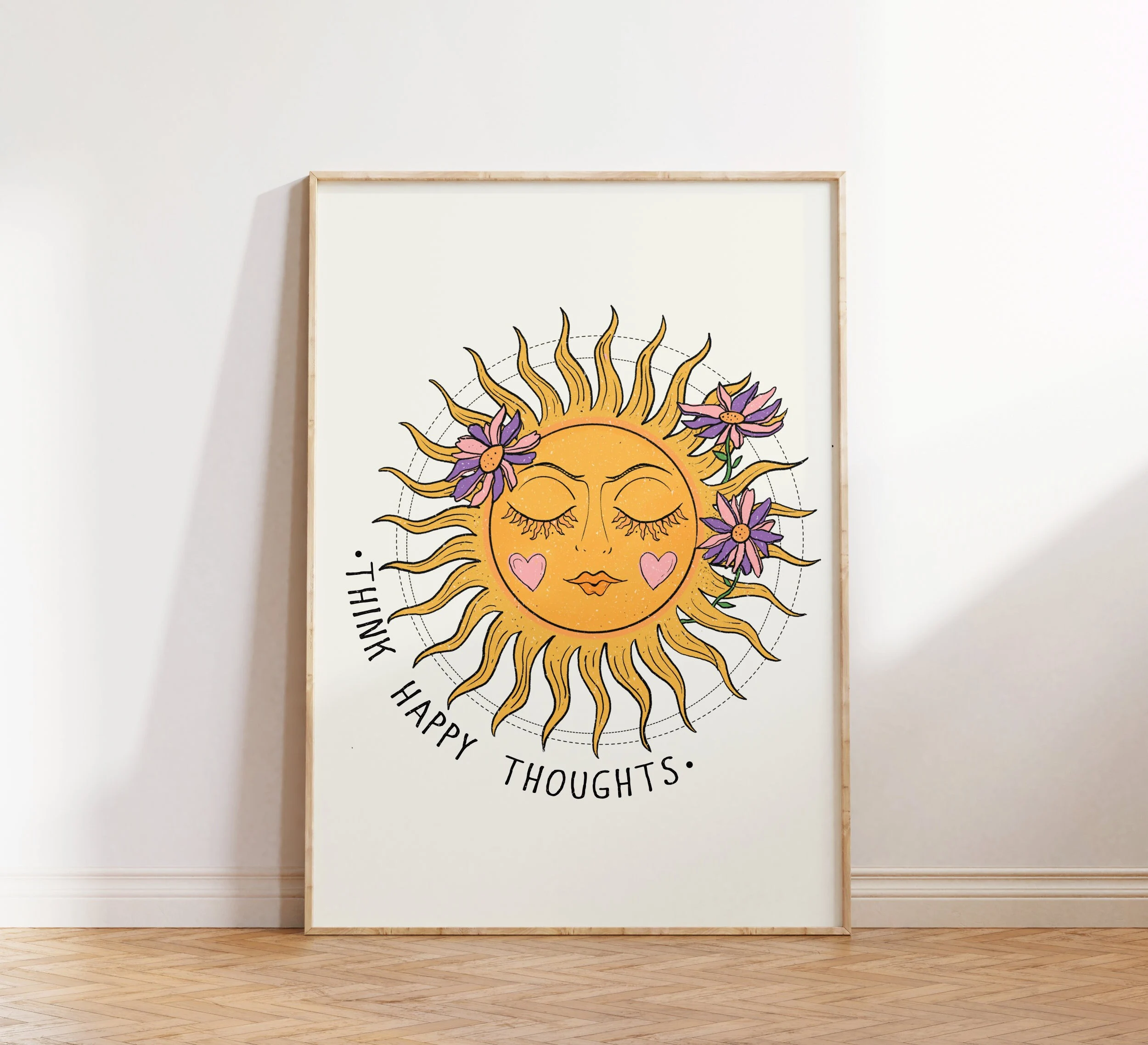Free Think Happy Thoughts Sun Printable Wall Art