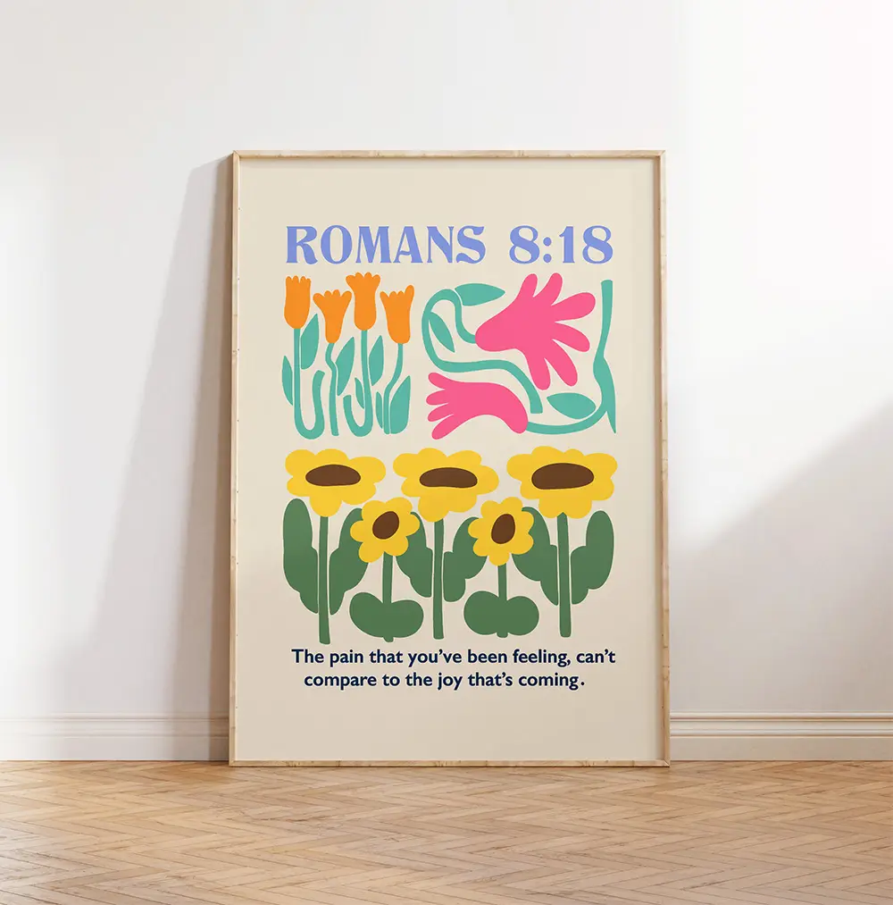 Free Download: Romans 8:18 Bible Verse Floral Wall Art Printable
