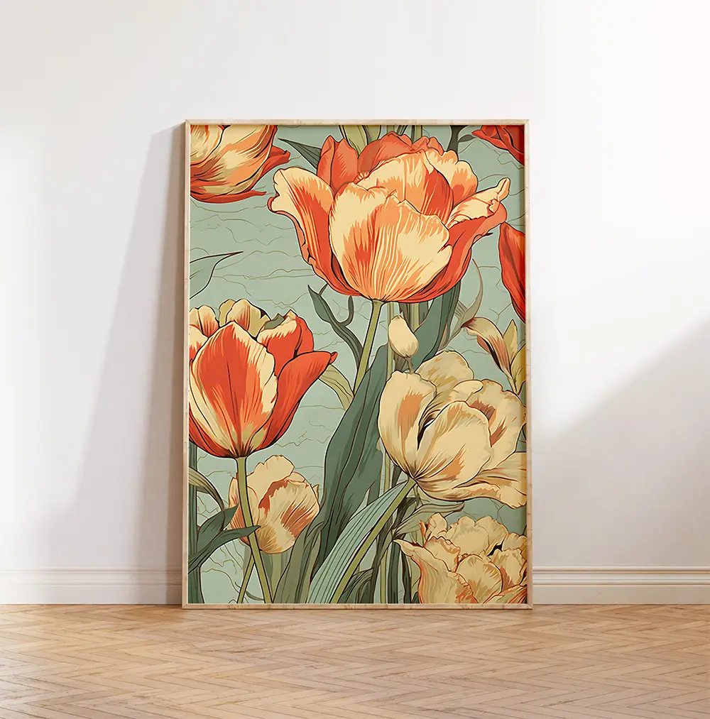 Free Download: Vintage Red and Yellow Tulip Botanical Wall Art Printable