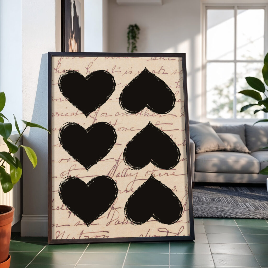 love heart black wall art