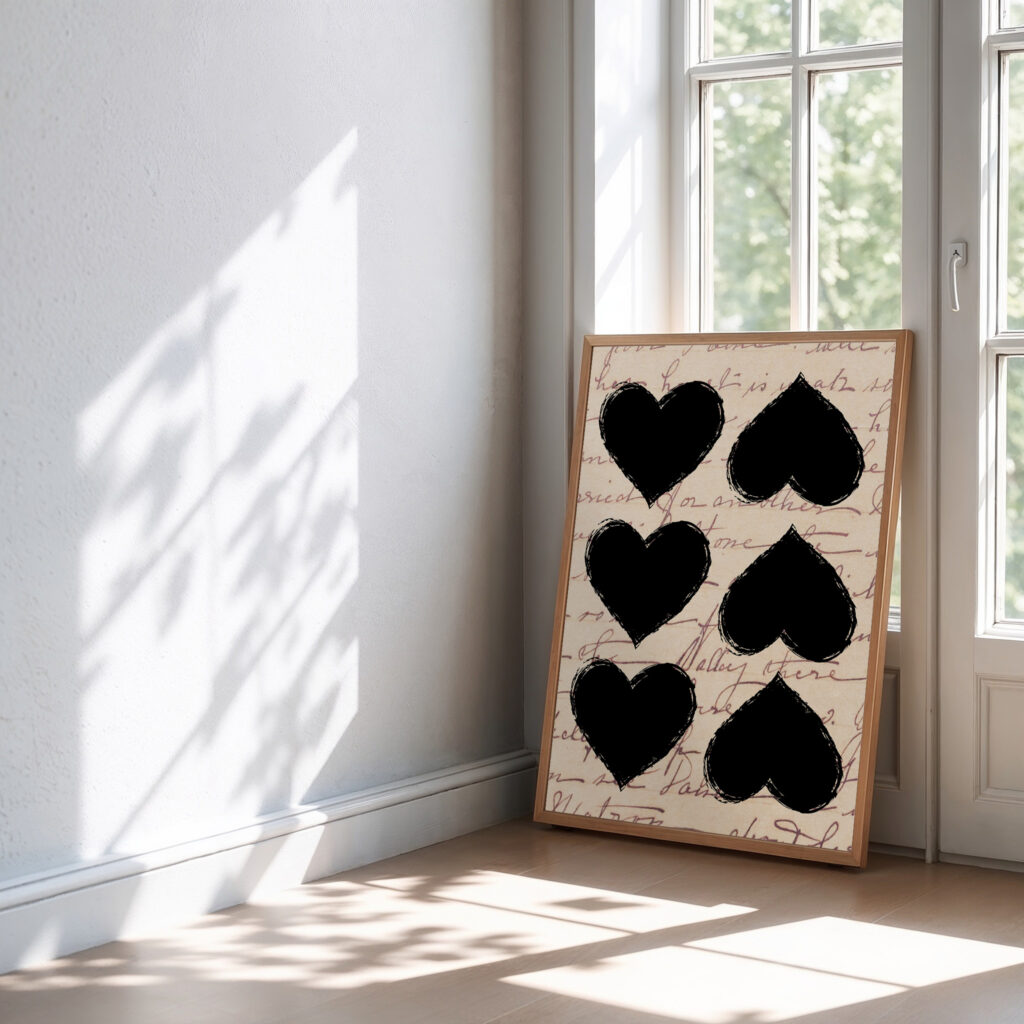 love heart black wall art