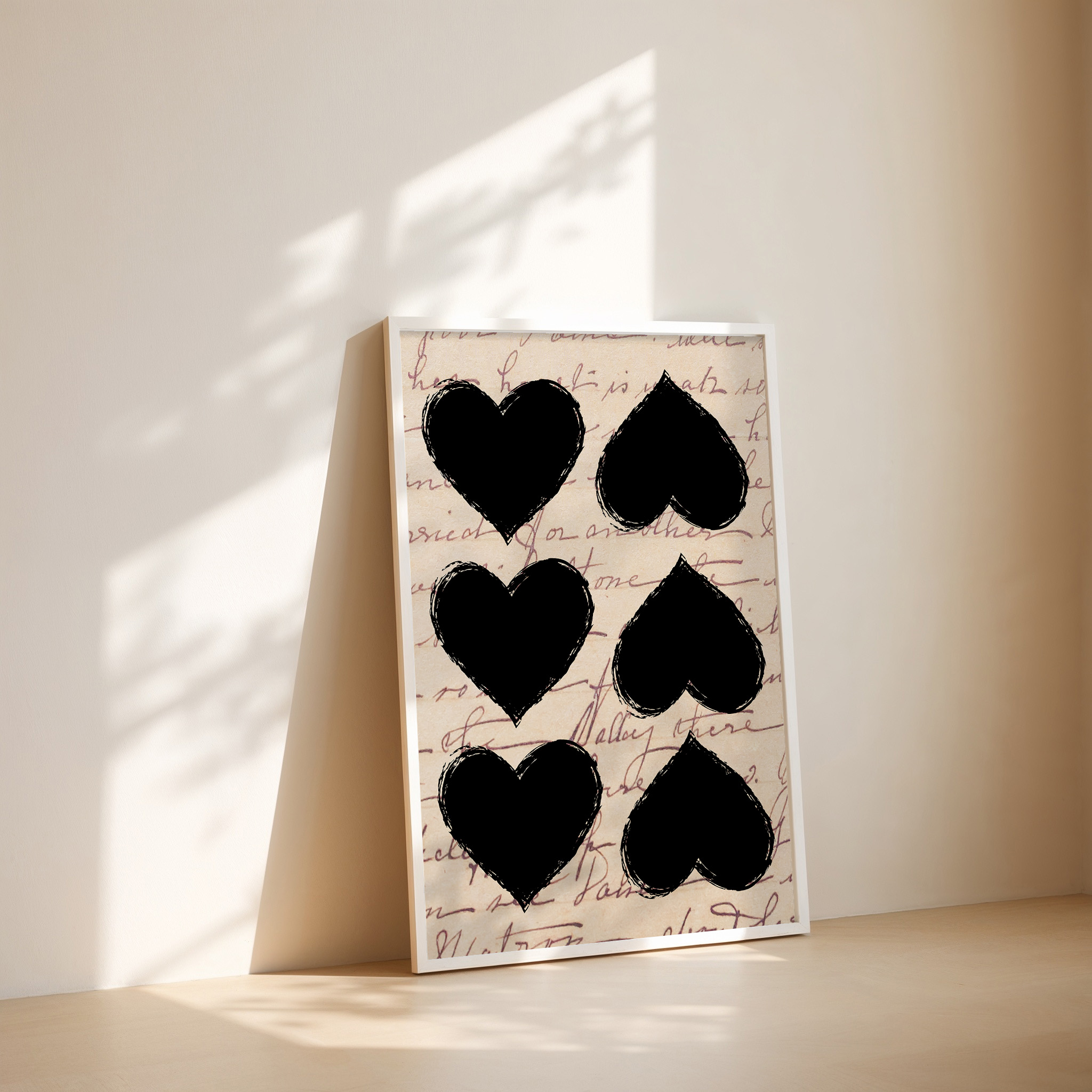 Free Download: Grunge Black Hearts Wall Art Printable