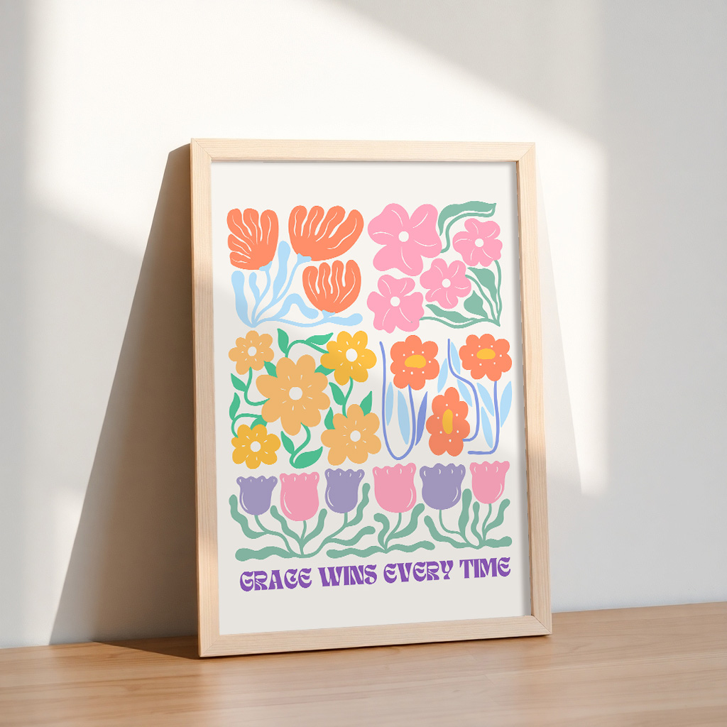 Free Download – Grace Wins Every Time Floral Wall Art Printable