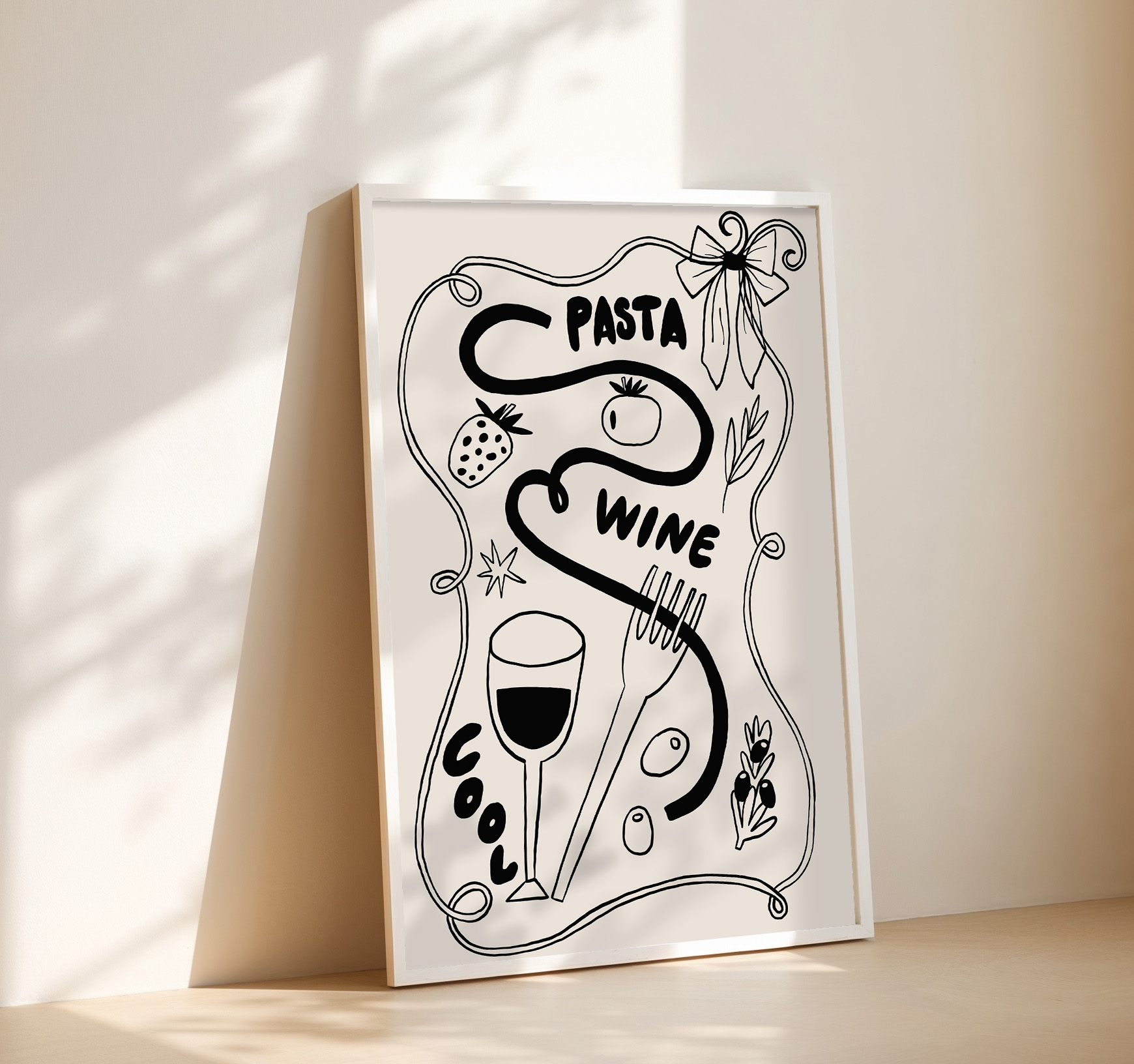 Free Download: “Pasta Wine Love” Kitchen Wall Art Printable