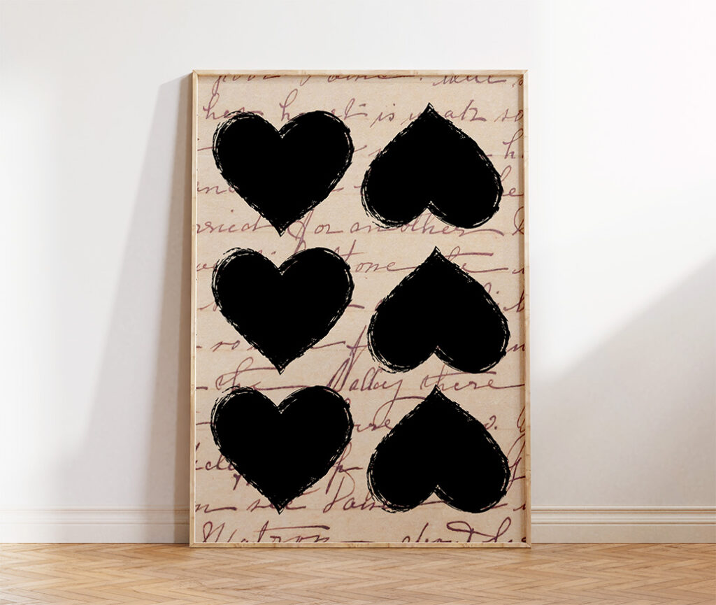 love heart black wall art