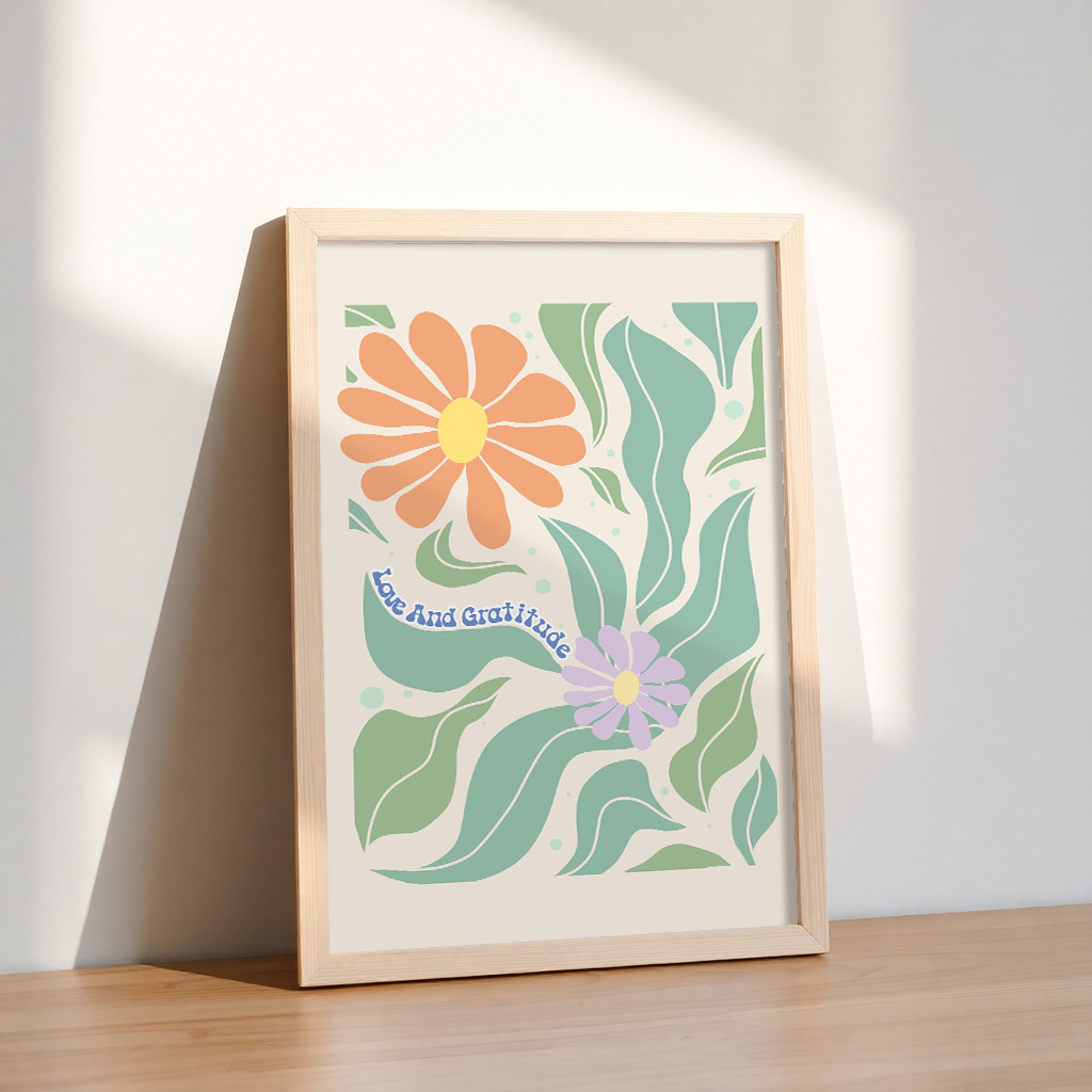 Free Download: “Love and Gratitude” Retro Floral Wall Art Printable