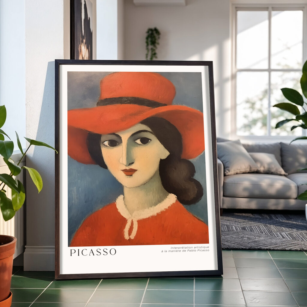 picasso woman in red hat wall art