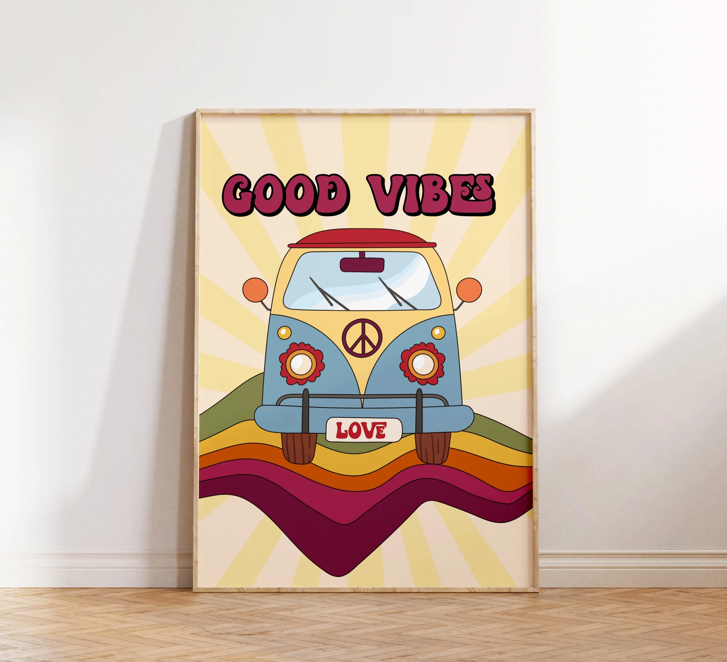 Free Download: Retro Wall Art – “Good Vibes” Hippie Van Printable
