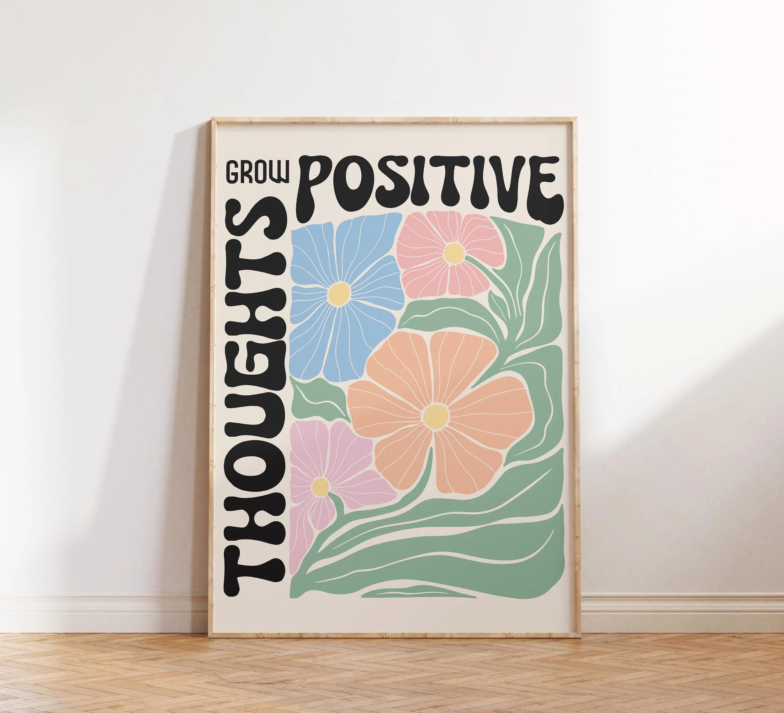 Free Download: Grow Positive Thoughts Floral Motivational Wall Art
