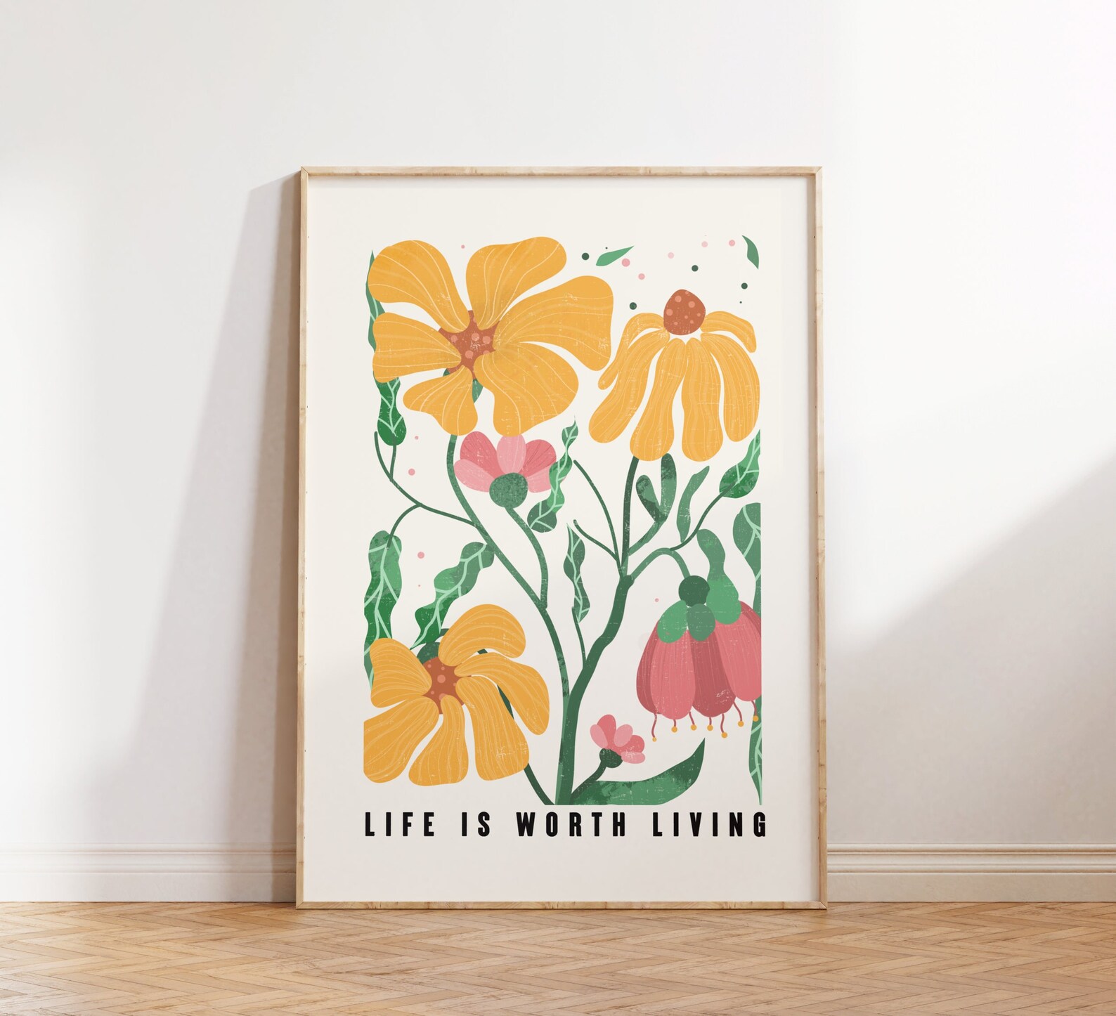 Free Download: “Life Is Worth Living” Floral Wall Art Printable